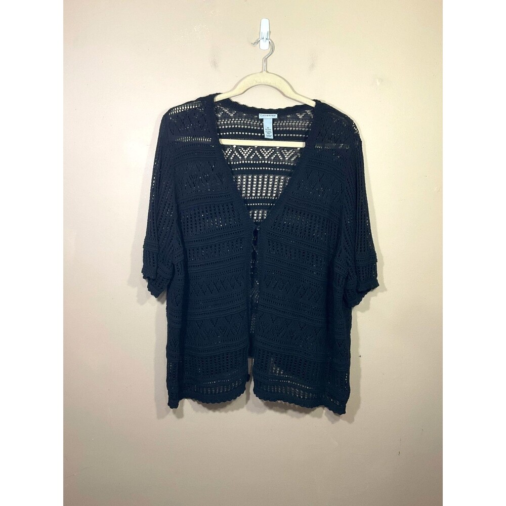 Catherines Short Sleeve Crochet Cardigan 4X (30/32W) Black Whimsigoth Festival